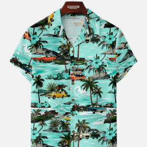Men's Beachside Cruiser Palm Hawaiian Short Sleeve Shirt
