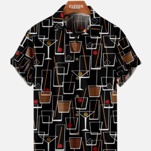 Tall Men's Mid-Century Cocktail Art Short Sleeve Shirt