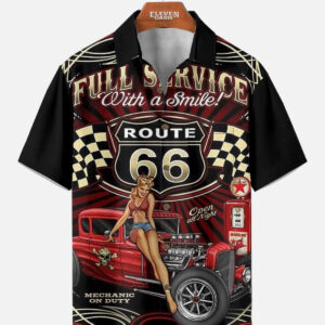 Tall Men's Route 66 Pin-Up Hot Rod Short Sleeve Shirt