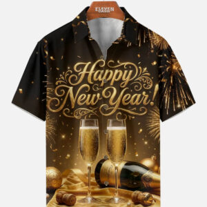 Men's New Year Champagne Celebration Short Sleeve Shirt
